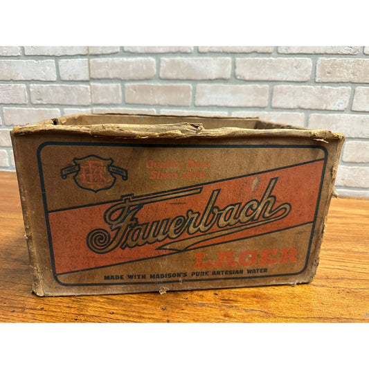 Vintage Fauerbach Lager Beer 7oz Bottle Crate Box Cardboard Madison Wis IRTP
