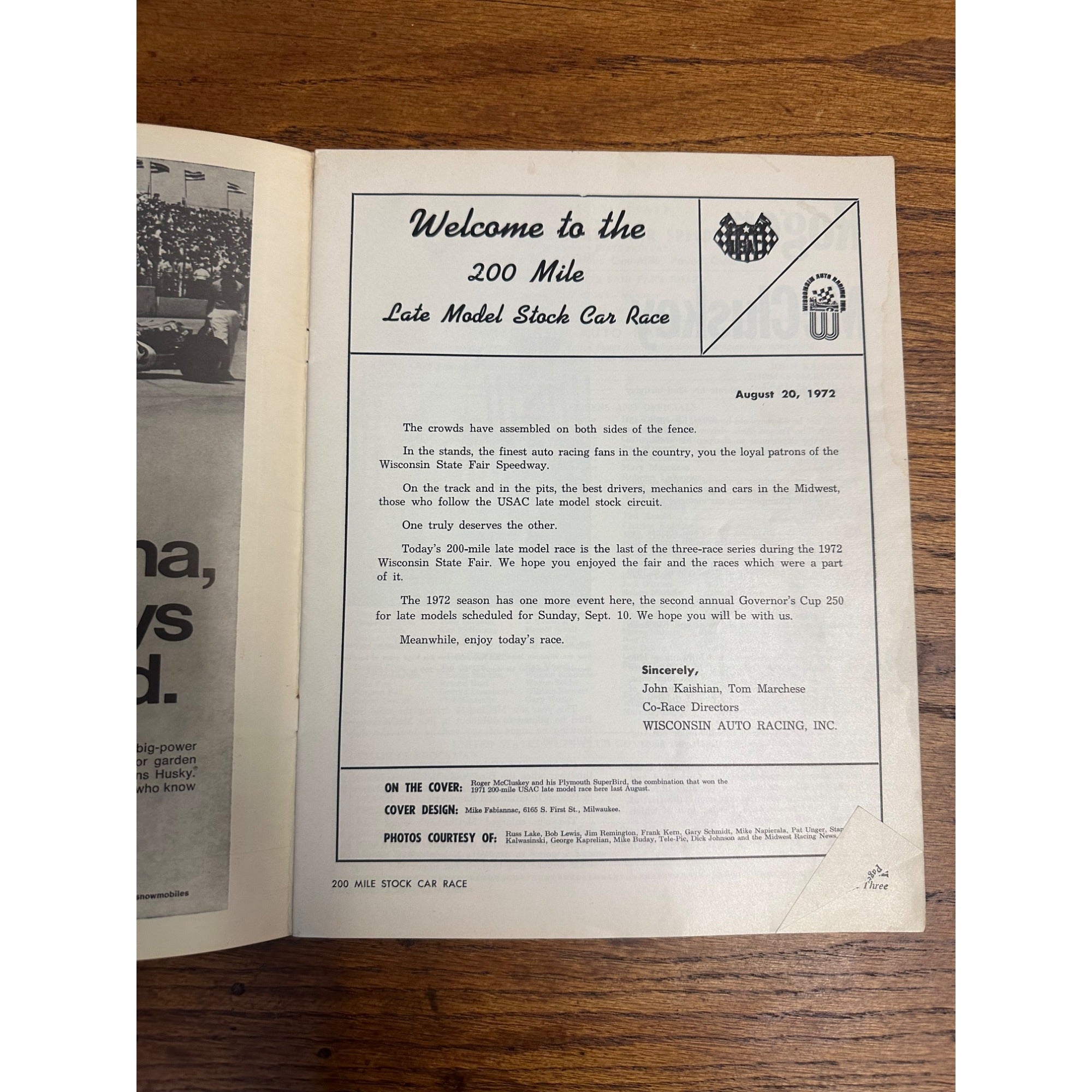 1972 Stock Car 200 Mile Race National Championship Souvenir Program Wisconsin
