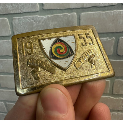 Vintage 1955 AMA Motorcycle Association Gypsy Tour Belt Buckle Brass