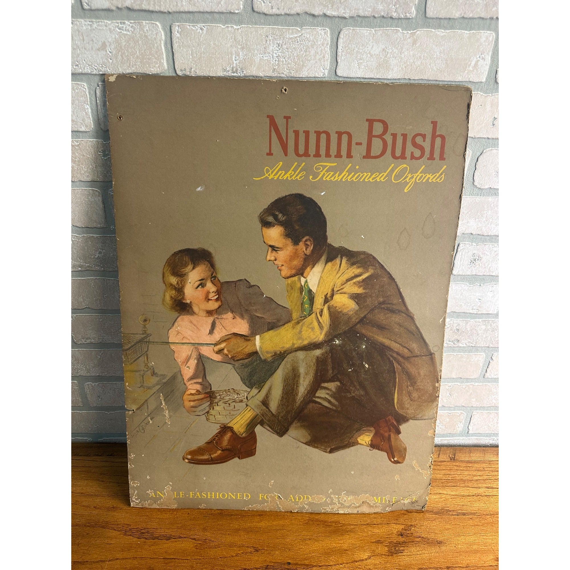 Vintage Nunn-Bush Shoes Oxford Store Display Advertising Cardboard Litho Sign