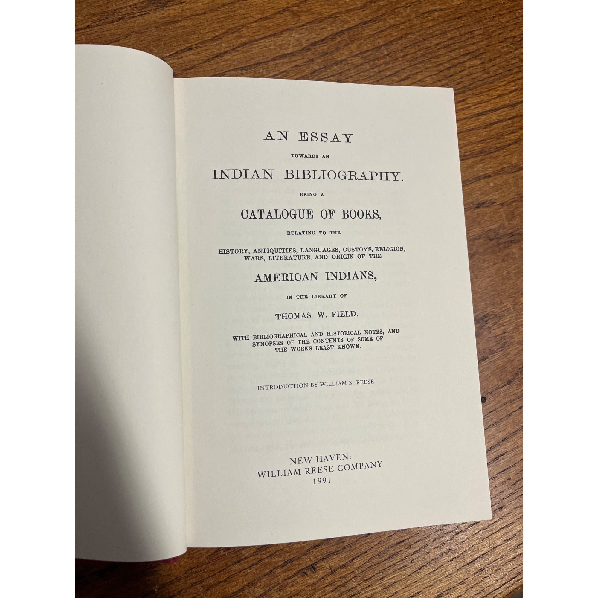 An Essay Towards An Indian Bibliography - Library Thomas Field HC Book 1991