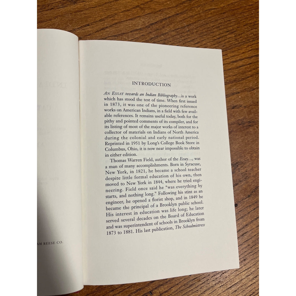 An Essay Towards An Indian Bibliography - Library Thomas Field HC Book 1991