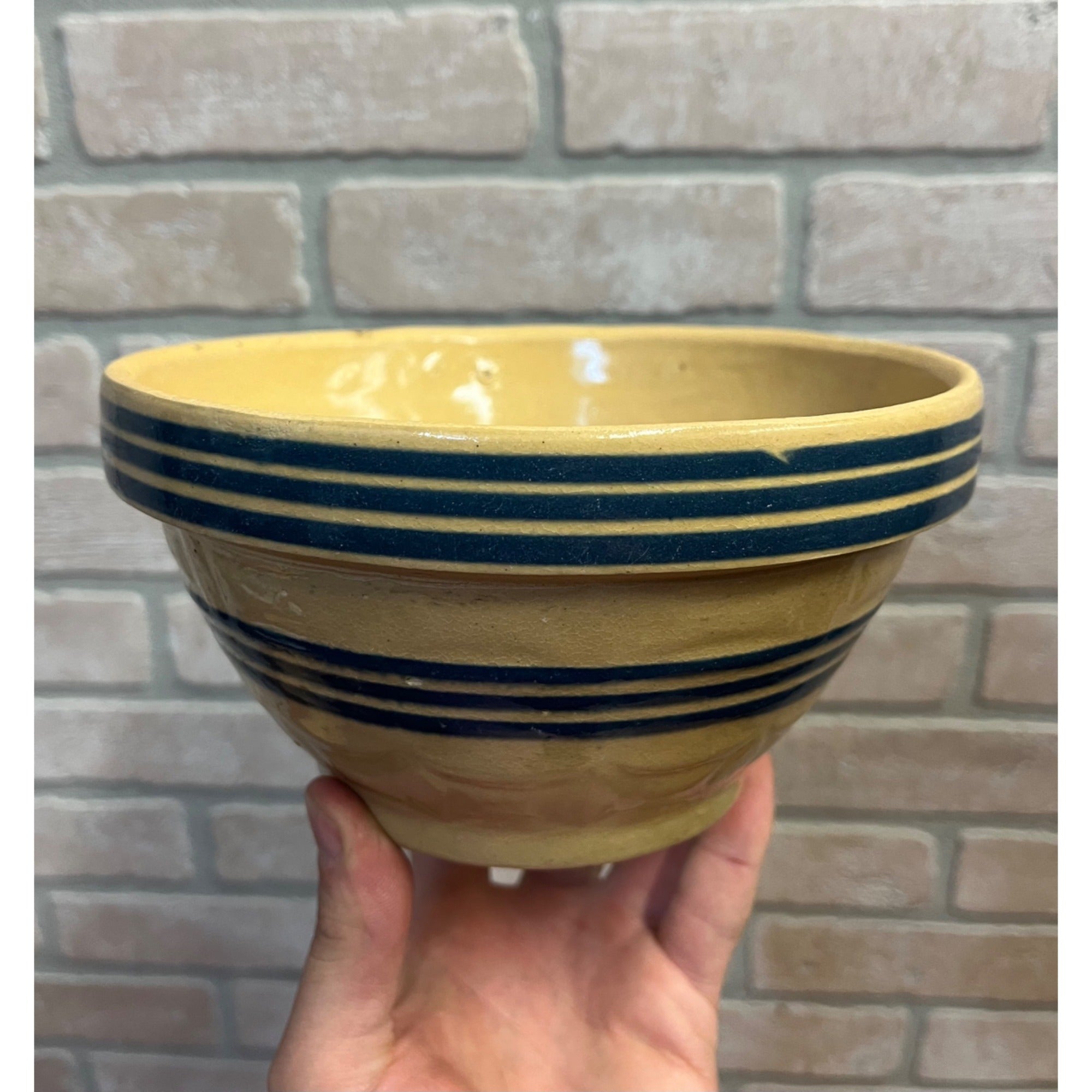 Vintage Robinson Ramsbottom Pottery Yellow Ware Primitive Stoneware 7" Bowl Farmhouse Kitchen Decor RRPCO