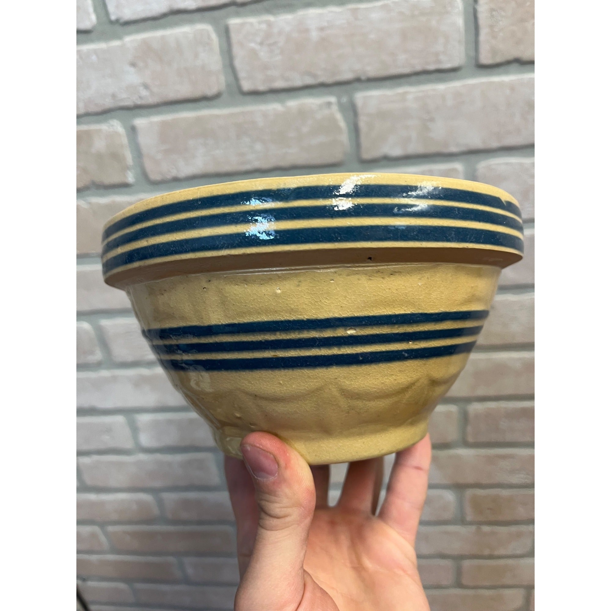 Vintage Robinson Ramsbottom Pottery Yellow Ware Primitive Stoneware 7" Bowl Farmhouse Kitchen Decor RRPCO