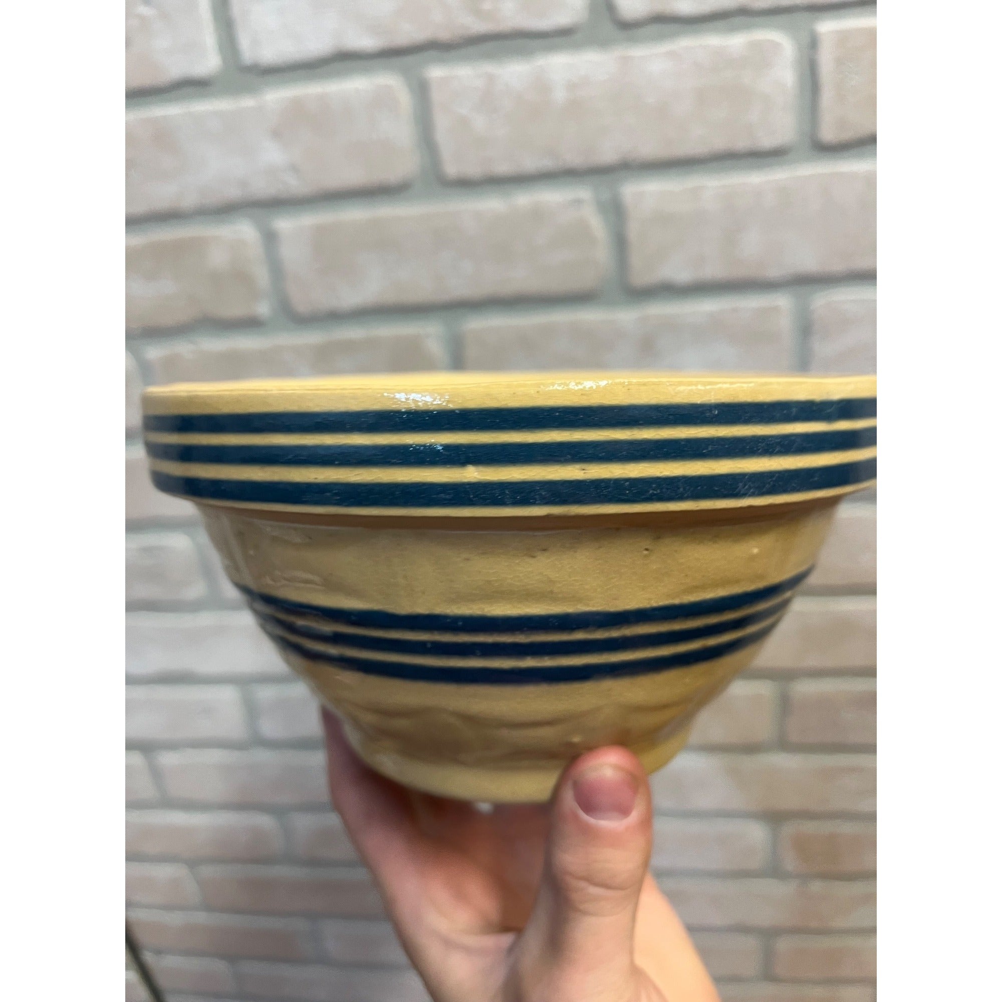 Vintage Robinson Ramsbottom Pottery Yellow Ware Primitive Stoneware 7" Bowl Farmhouse Kitchen Decor RRPCO