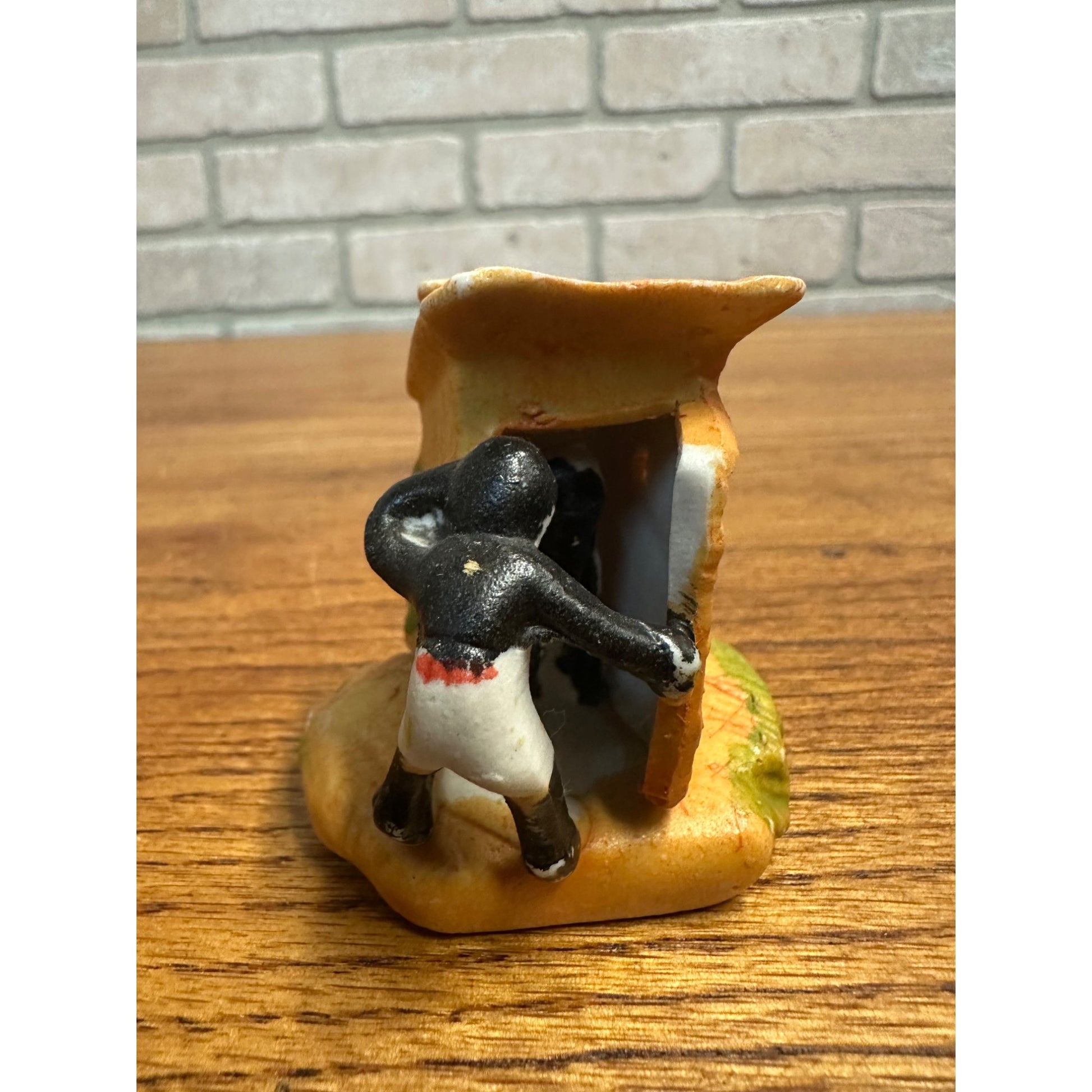Vintage Black Americana Bisque Japan Figure Peeping at the Outhouse
