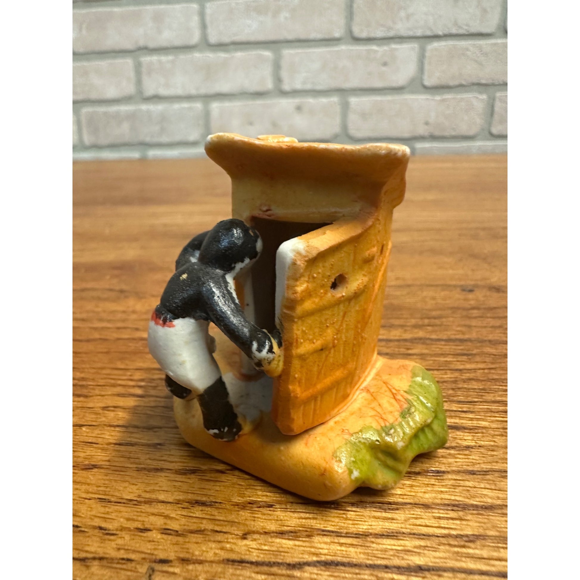 Vintage Black Americana Bisque Japan Figure Peeping at the Outhouse