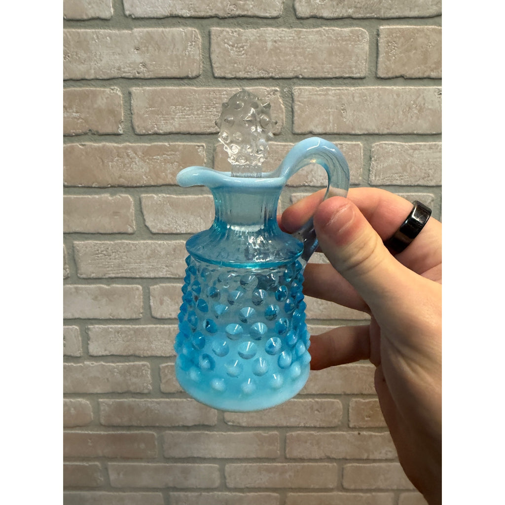 Vintage Fenton Opalescent Hobnail Perfume Decanter Cruet Blue Moonstone Glass 4.5"