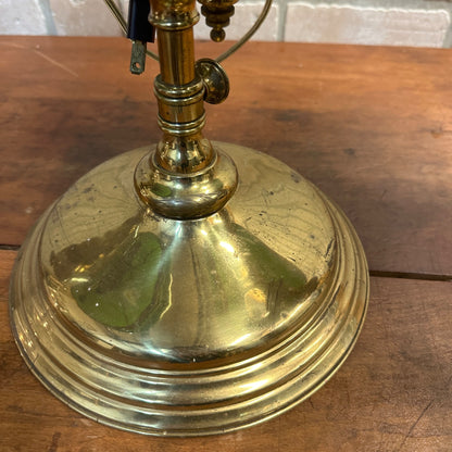 Antique Victorian Brass Double Student Lamp Base with Center Tank & Green Shades