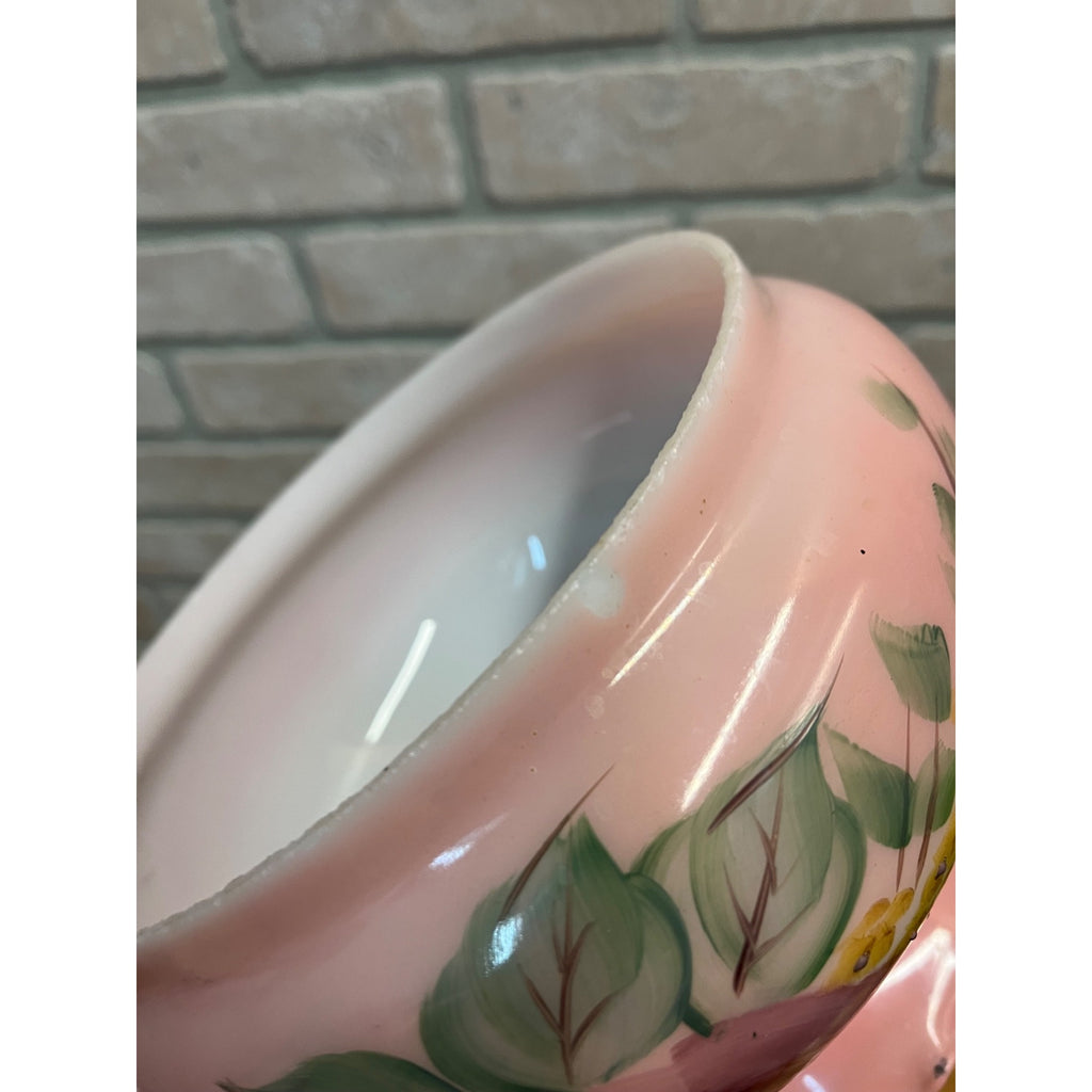 Antique Hand Painted GWTW Pink Glass Shade Hurricane Victorian 6-3/4" Fitter
