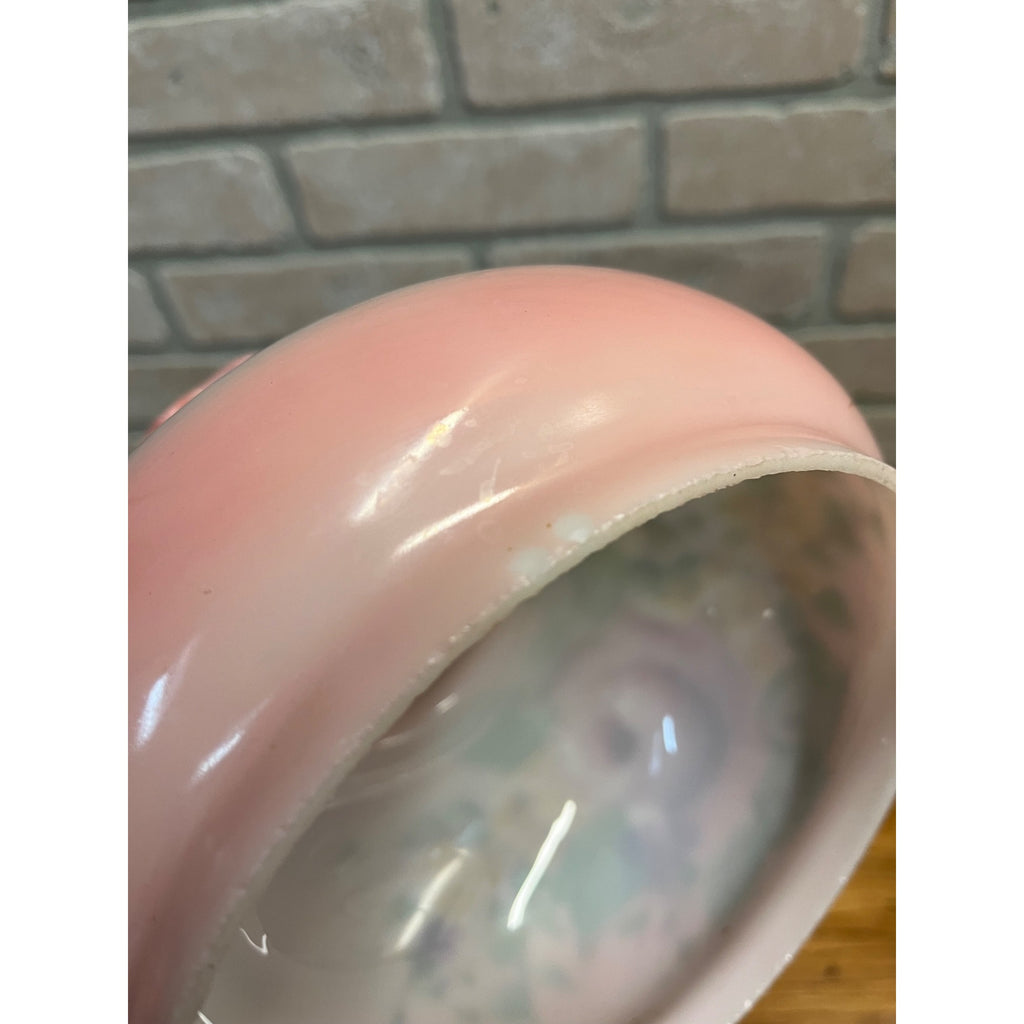 Antique Hand Painted GWTW Pink Glass Shade Hurricane Victorian 6-3/4" Fitter