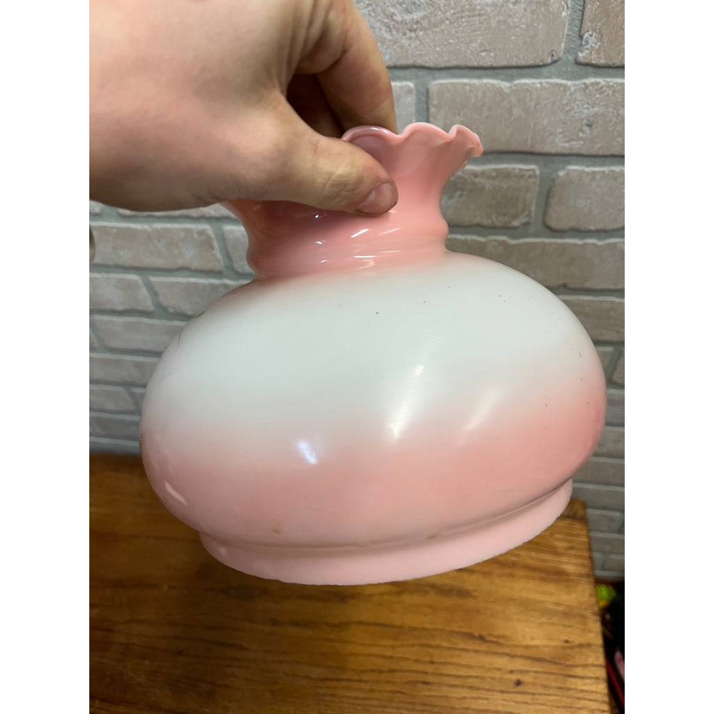 Antique Hand Painted GWTW Pink Glass Shade Hurricane Victorian 6-3/4" Fitter