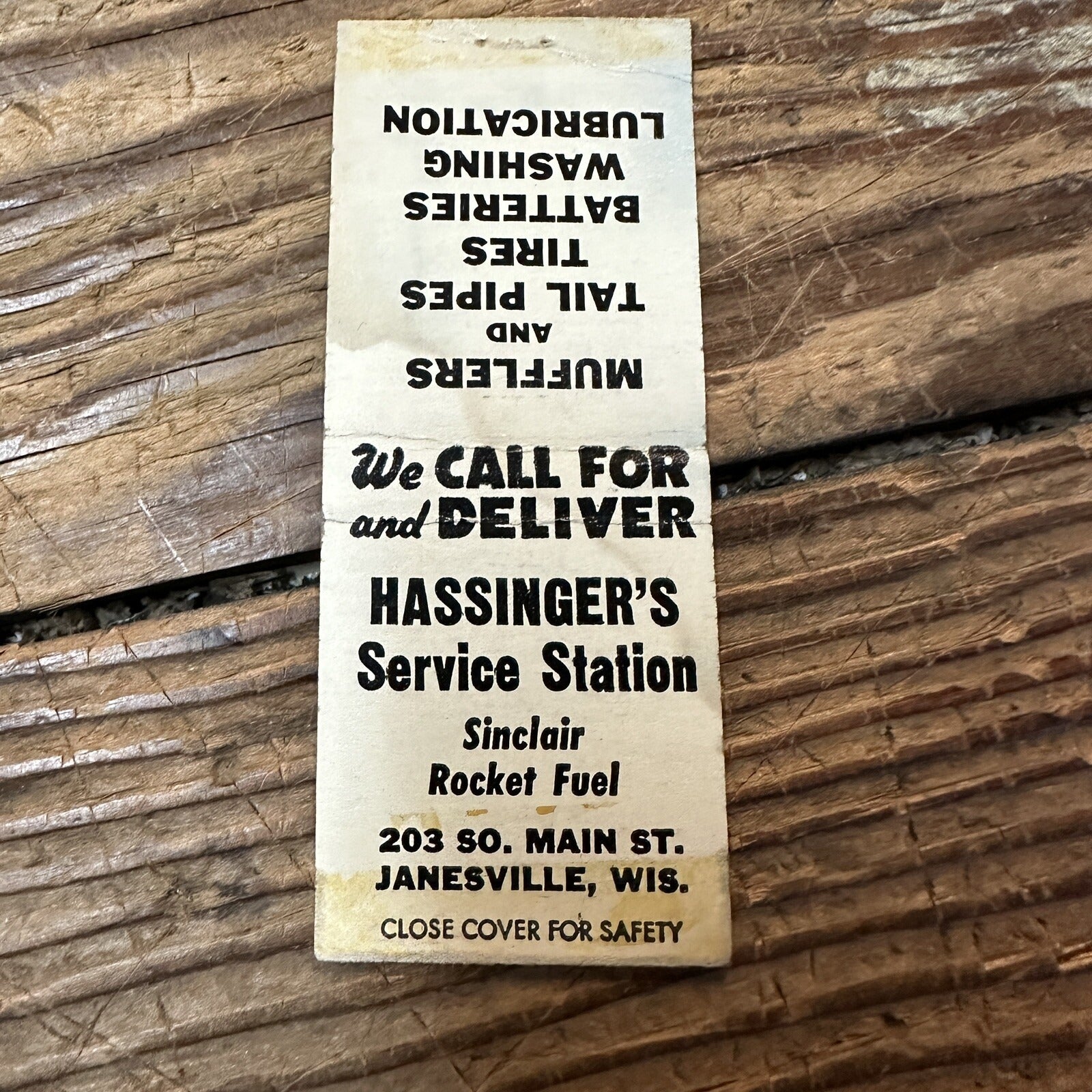 Vintage Advertising Matchbook - Hassingers Service Station Janesville Wisconsin