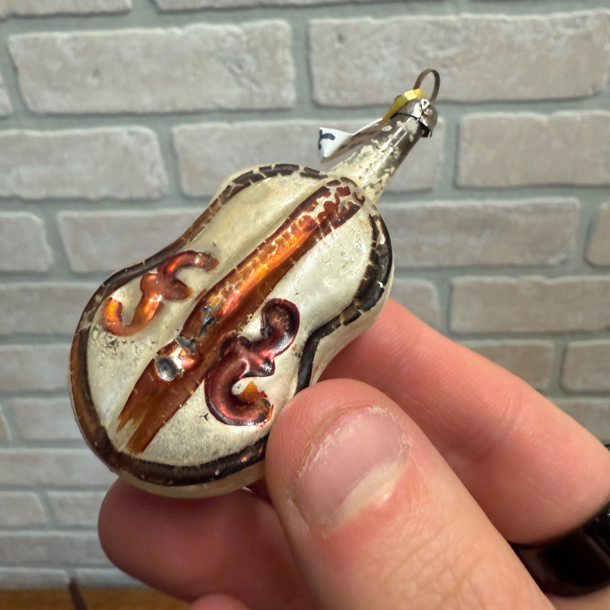 Vintage Antique Blown Mercury Glass Violin Instrument Christmas Ornament