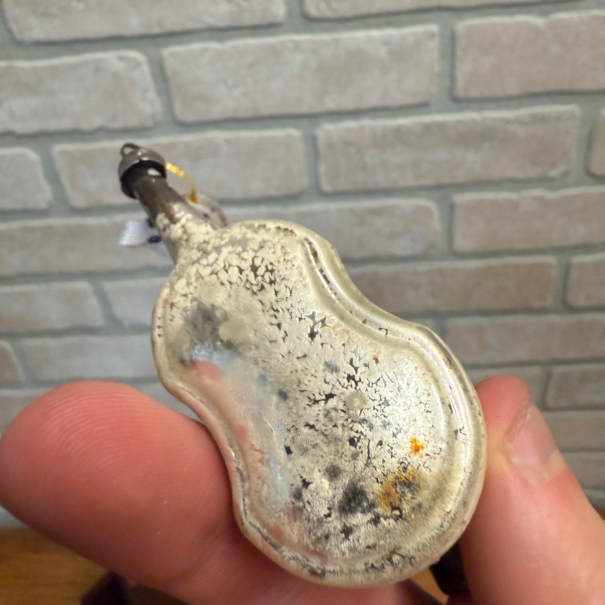 Vintage Antique Blown Mercury Glass Violin Instrument Christmas Ornament