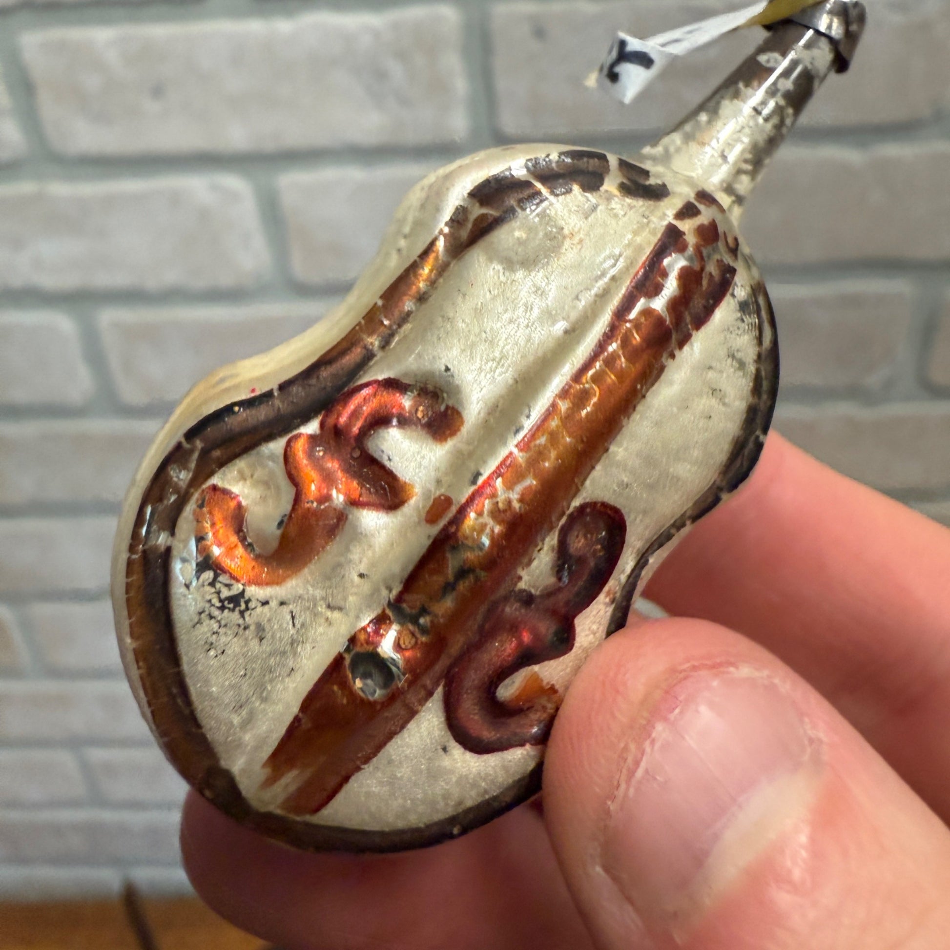 Vintage Antique Blown Mercury Glass Violin Instrument Christmas Ornament