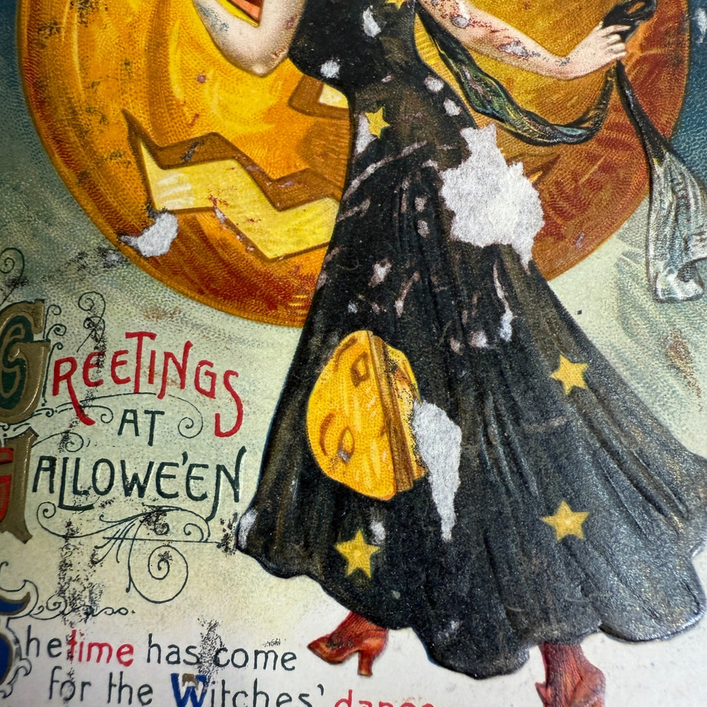 Vintage 1911 Halloween Postcard Winsch Deco Lady As-Is