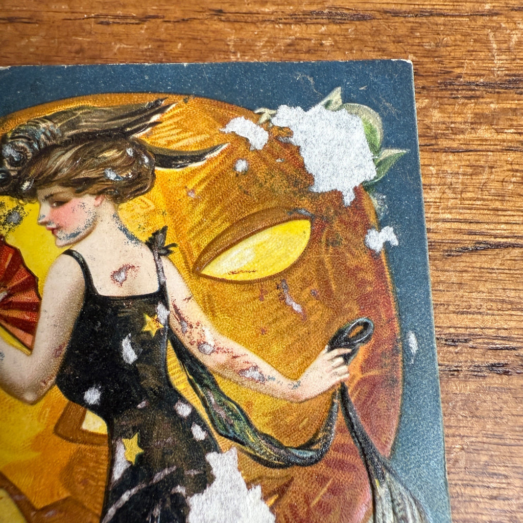Vintage 1911 Halloween Postcard Winsch Deco Lady As-Is