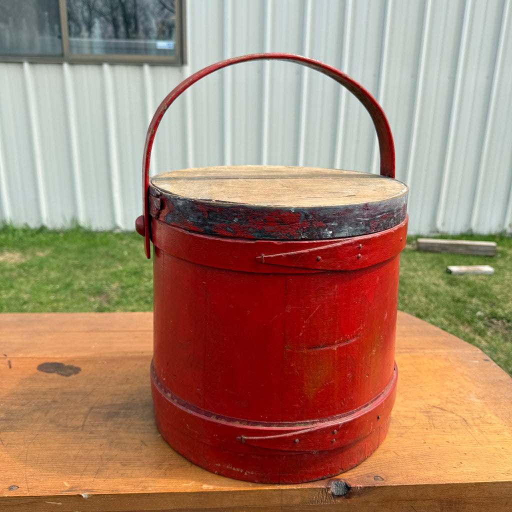 Antique Primitive 20th c. Wooden Firkin Red Paint AAFA Farmhouse Folk Art