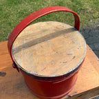 Antique Primitive 20th c. Wooden Firkin Red Paint AAFA Farmhouse Folk Art