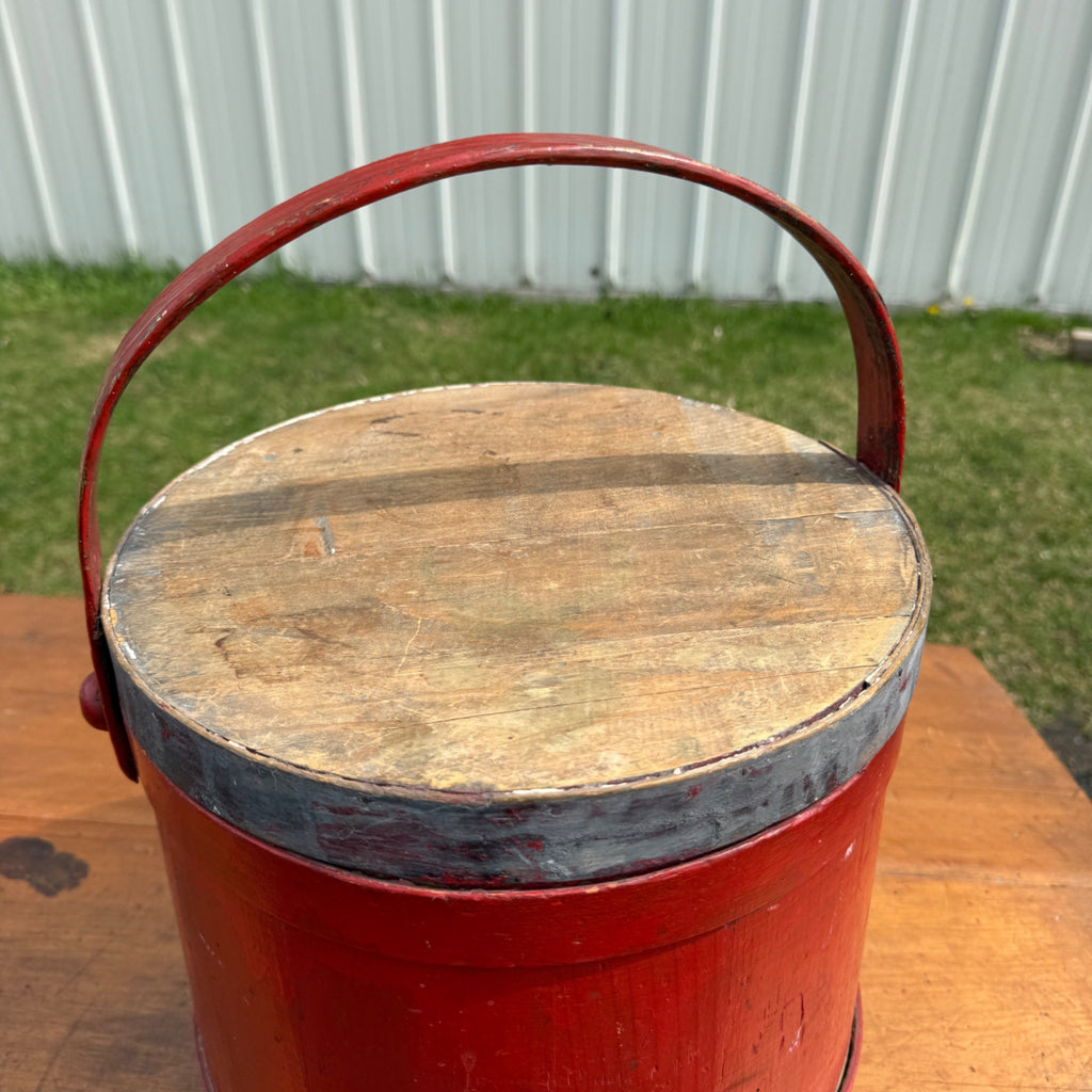 Antique Primitive 20th c. Wooden Firkin Red Paint AAFA Farmhouse Folk Art