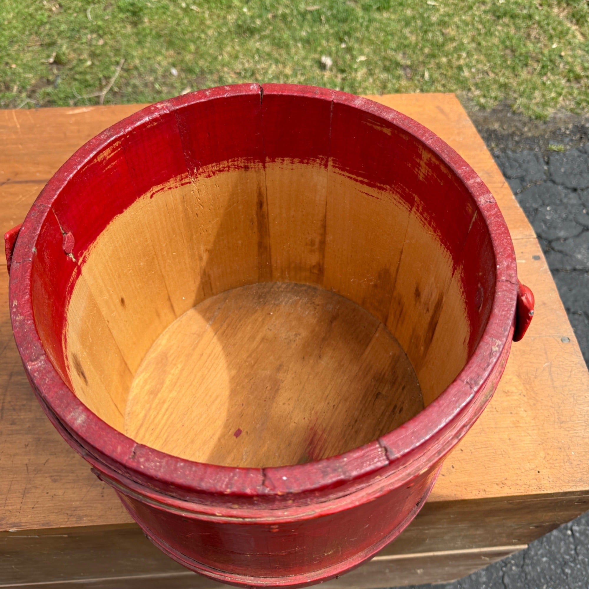Antique Primitive 20th c. Wooden Firkin Red Paint AAFA Farmhouse Folk Art