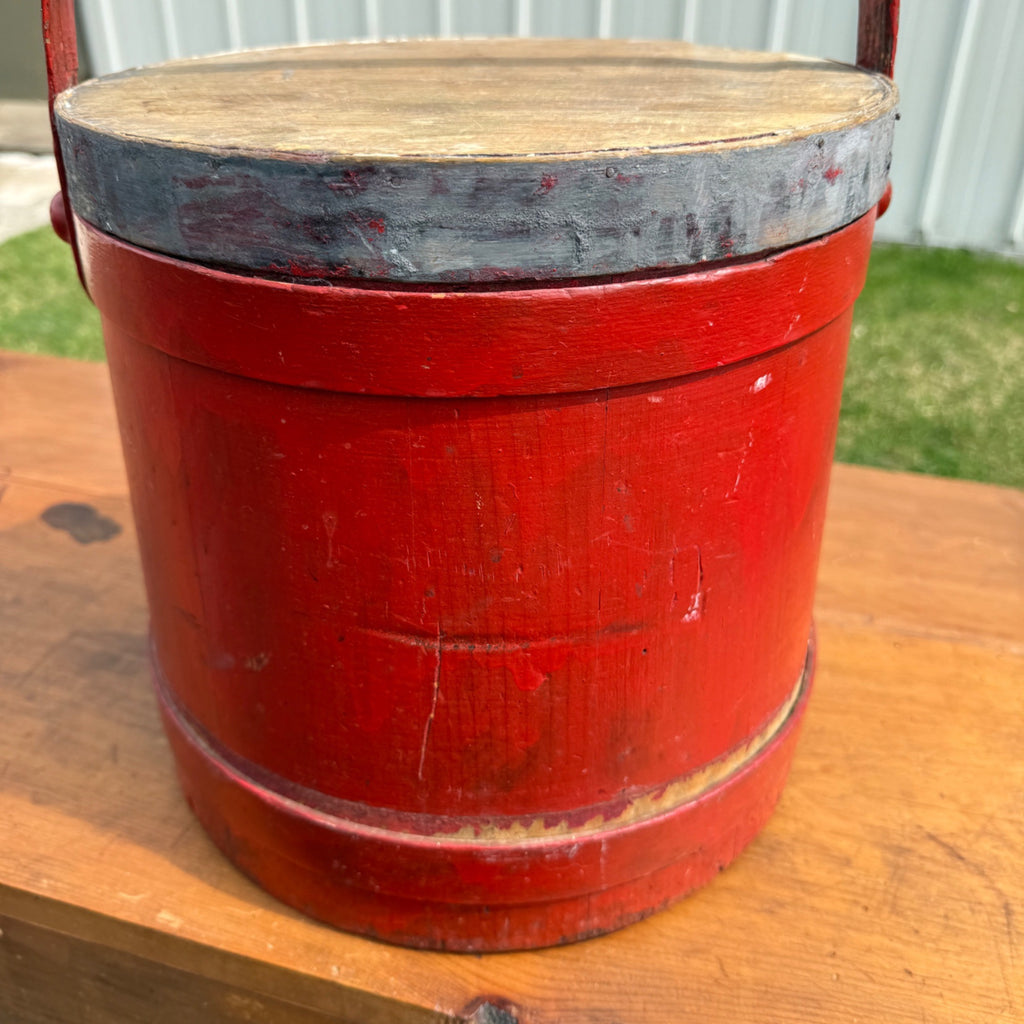 Antique Primitive 20th c. Wooden Firkin Red Paint AAFA Farmhouse Folk Art