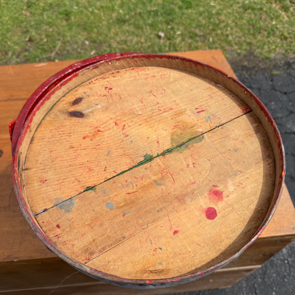 Antique Primitive 20th c. Wooden Firkin Red Paint AAFA Farmhouse Folk Art