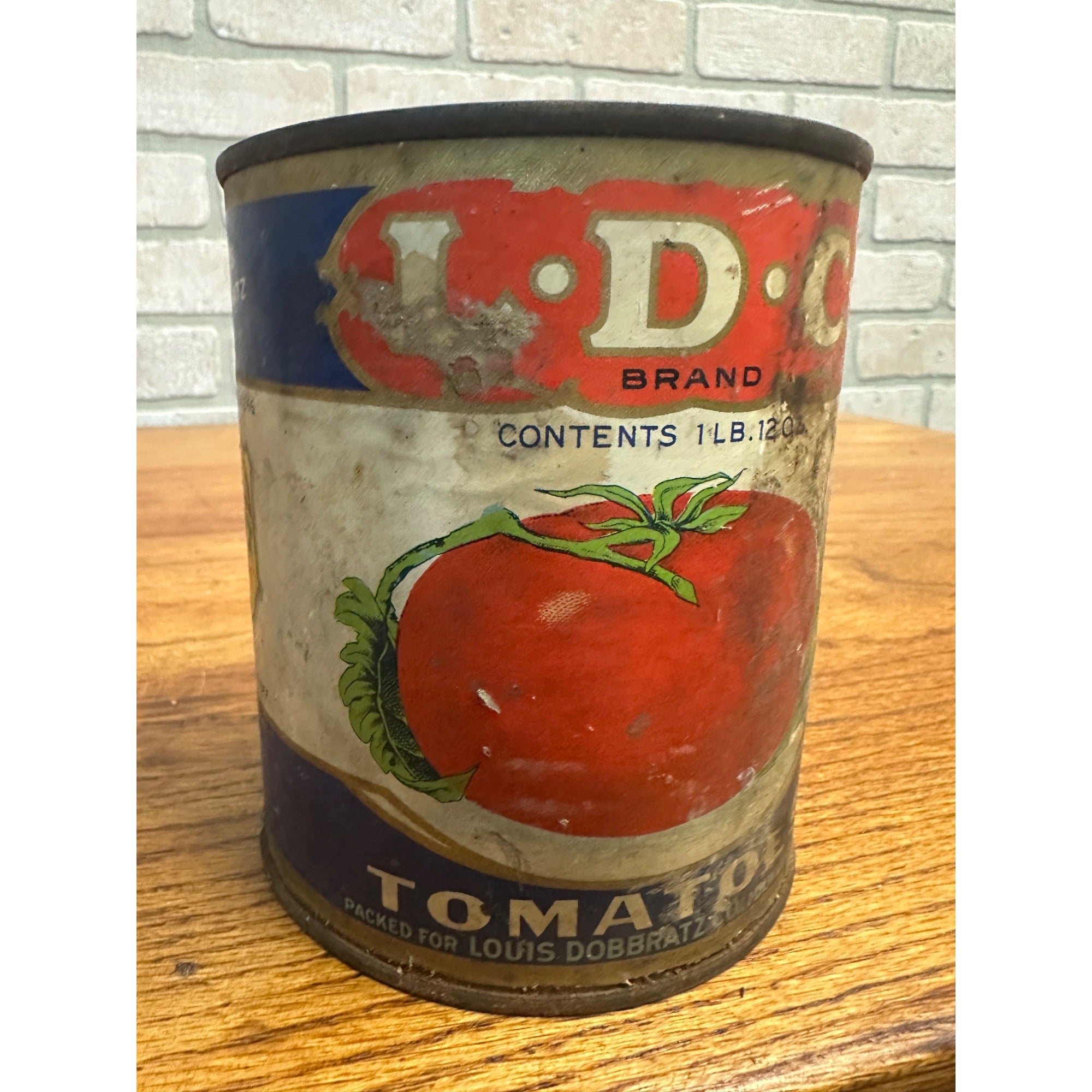Vintage 1930s LDC Brand Tomatoes Vegetable Can Tin Milwaukee WI Louis Dobbratz Co