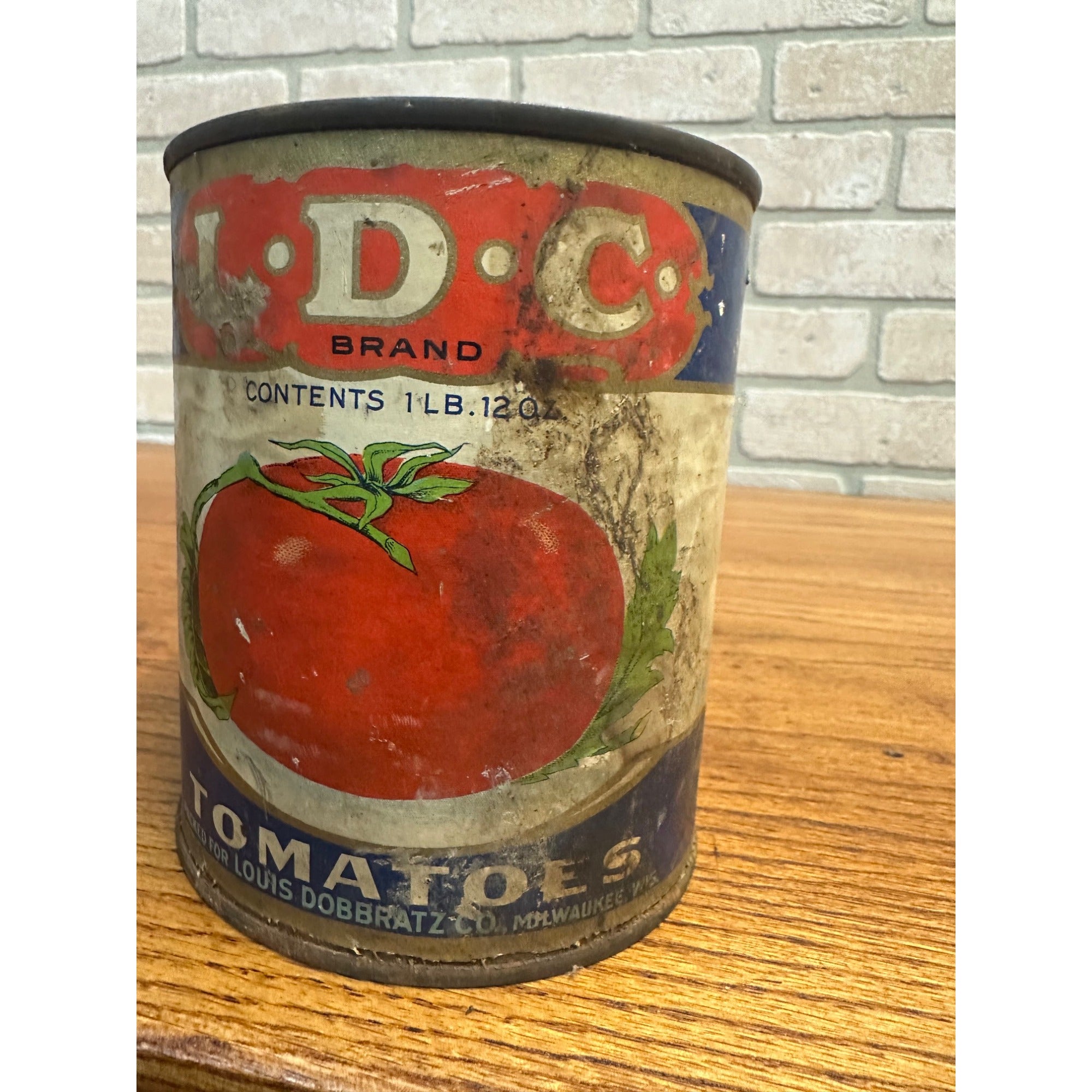 Vintage 1930s LDC Brand Tomatoes Vegetable Can Tin Milwaukee WI Louis Dobbratz Co