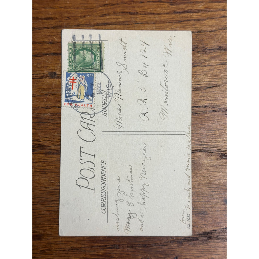 Vintage 1922 Christmas Postcard w/ Christmas Seal Tied American Red Cross