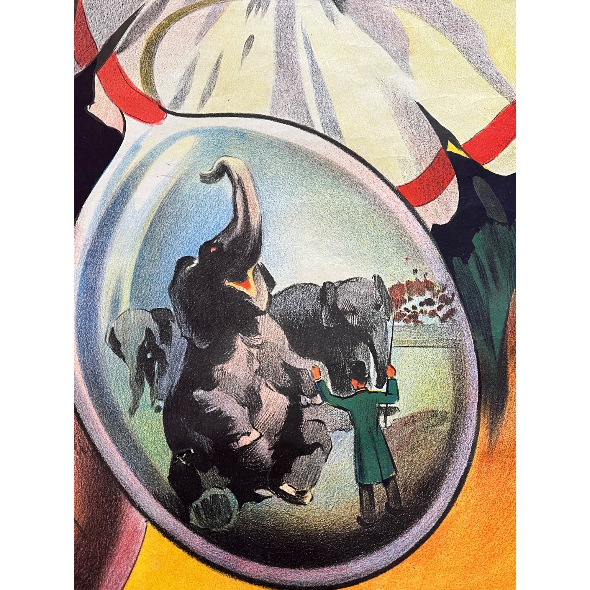 Rare Antique Circus Lithograph Poster Willsons Show Clown Lion England Litho Vtg