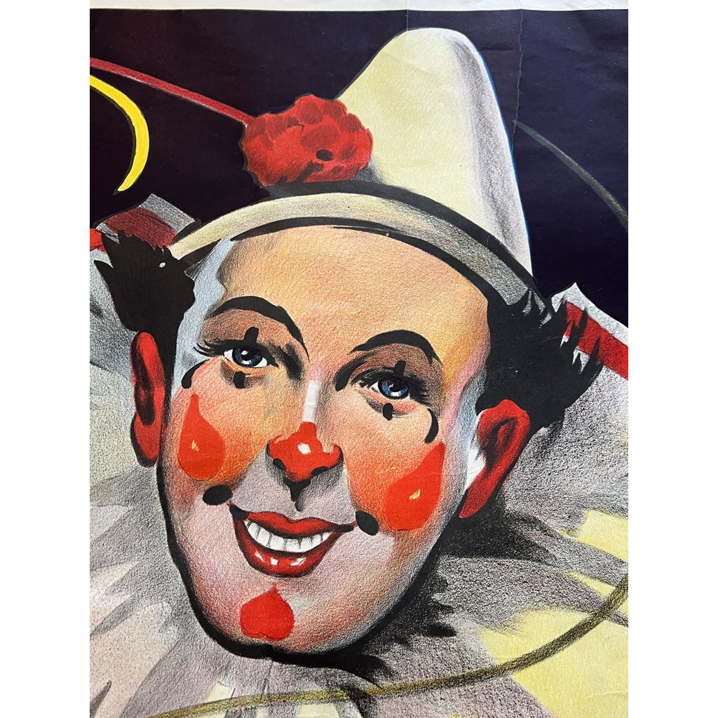 Rare Antique Circus Lithograph Poster Willsons Show Clown Lion England Litho Vtg