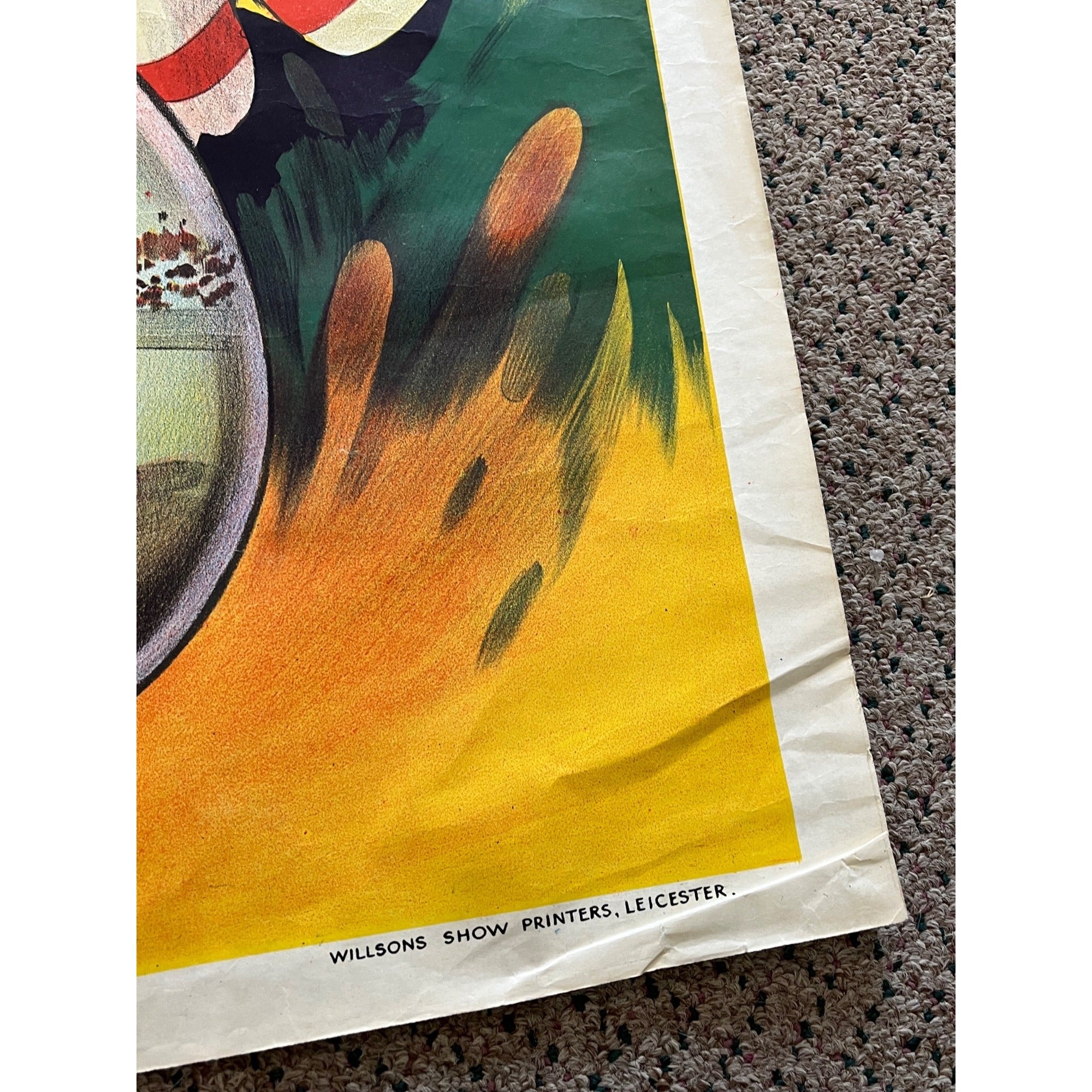 Rare Antique Circus Lithograph Poster Willsons Show Clown Lion England Litho Vtg