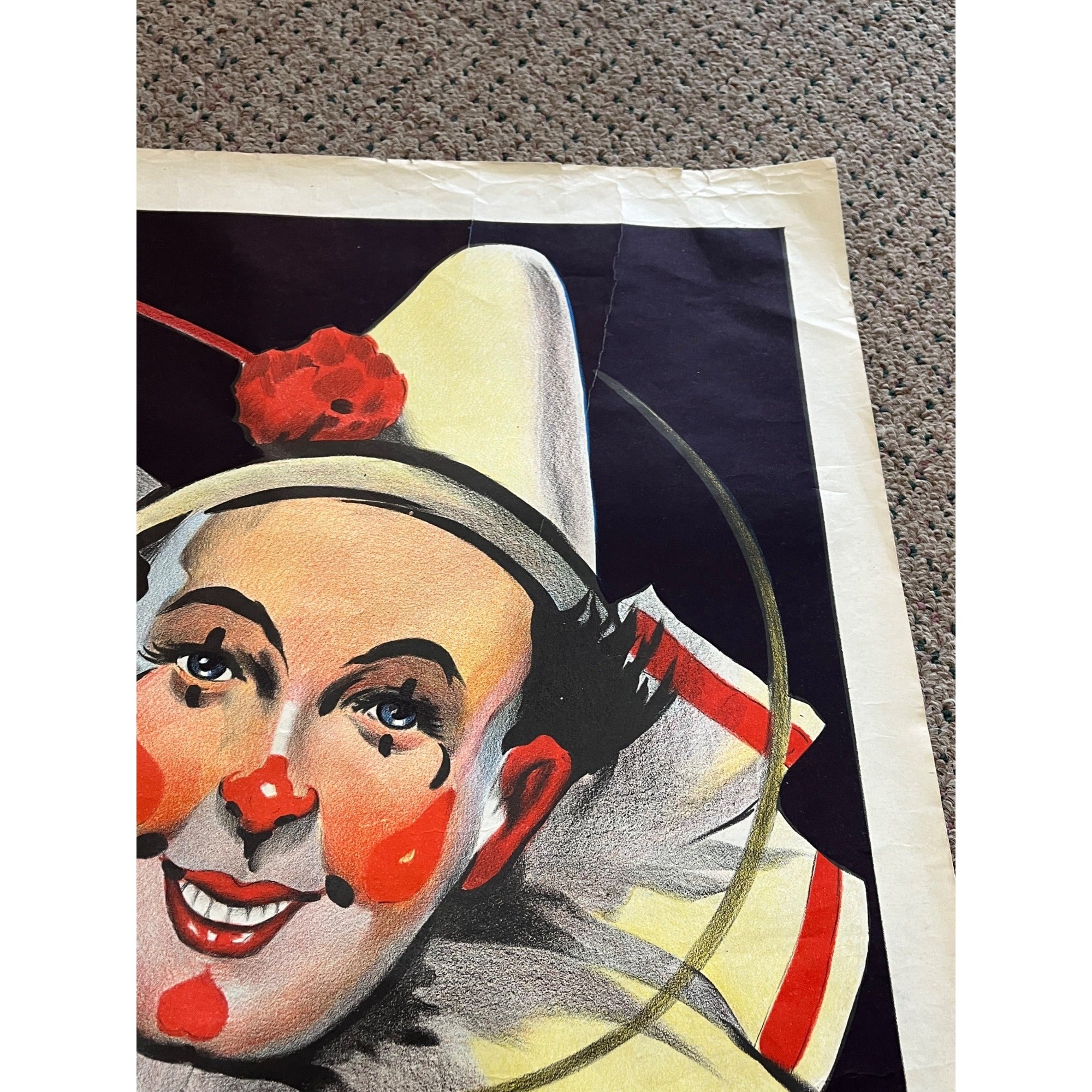Rare Antique Circus Lithograph Poster Willsons Show Clown Lion England Litho Vtg