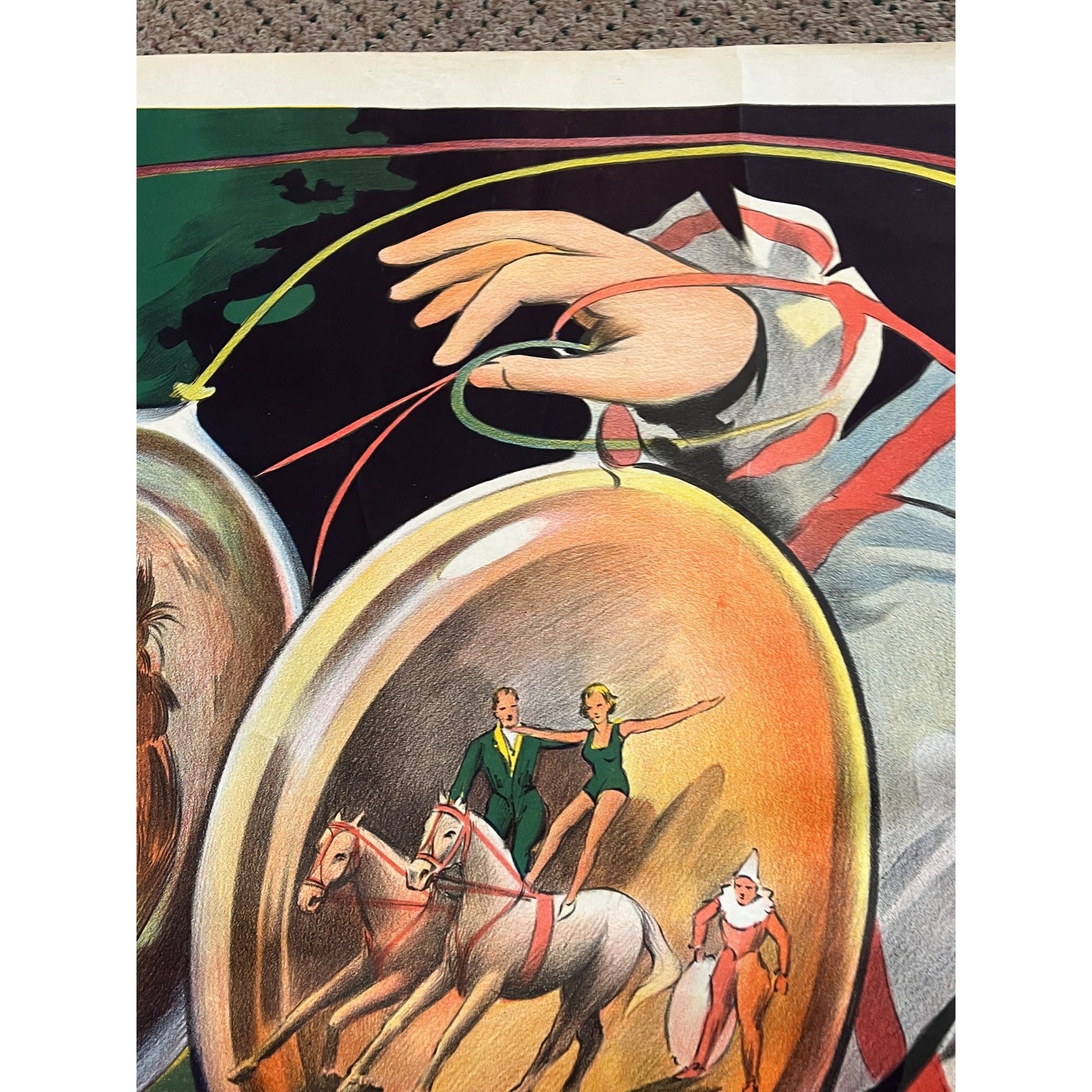 Rare Antique Circus Lithograph Poster Willsons Show Clown Lion England Litho Vtg