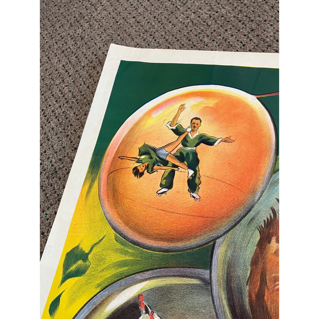 Rare Antique Circus Lithograph Poster Willsons Show Clown Lion England Litho Vtg
