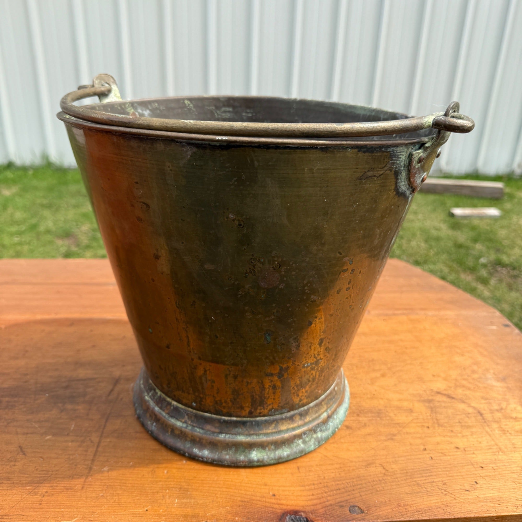 Antique Primitive Solid Brass Pail Bucket Milk Maple Syrup Farmhouse