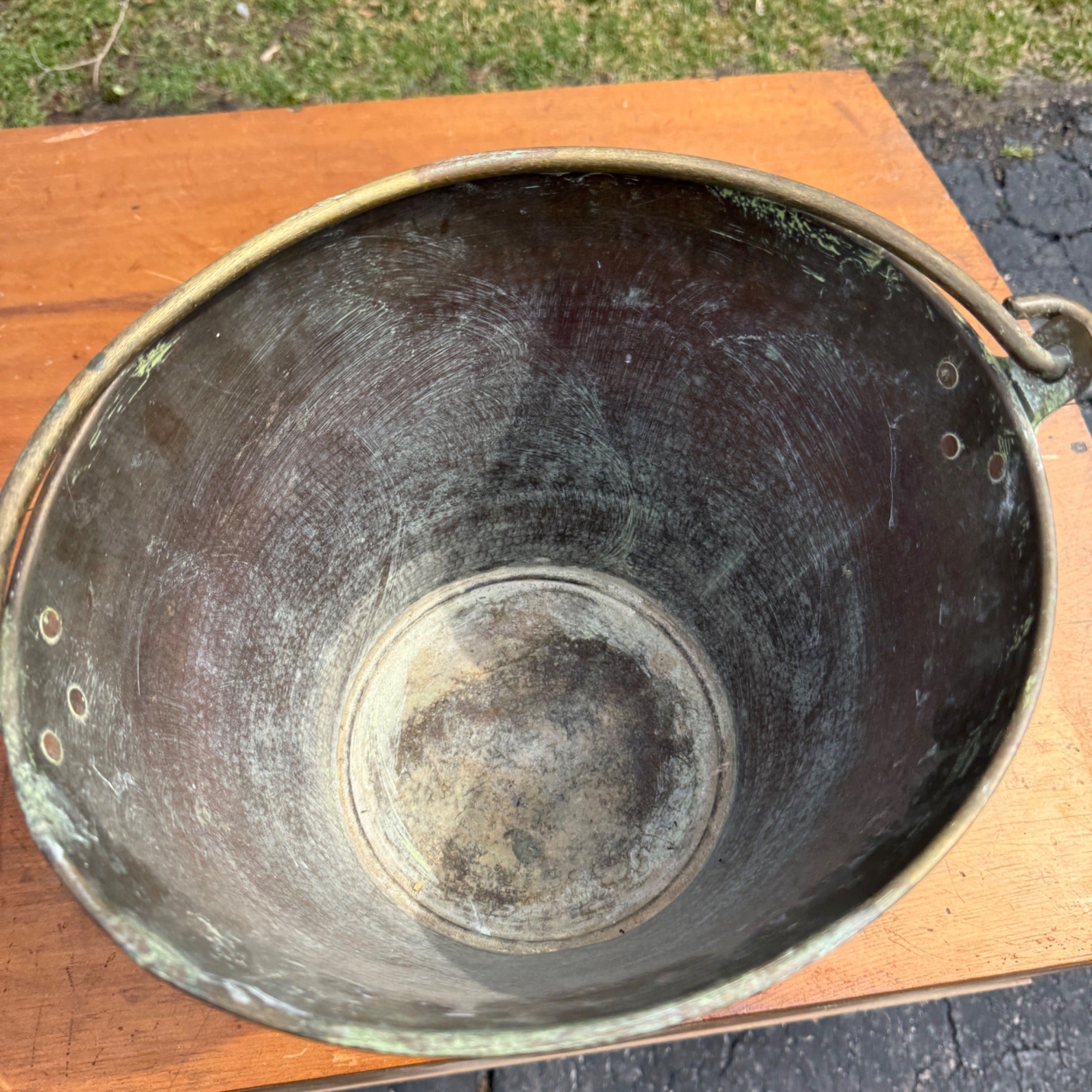 Antique Primitive Solid Brass Pail Bucket Milk Maple Syrup Farmhouse