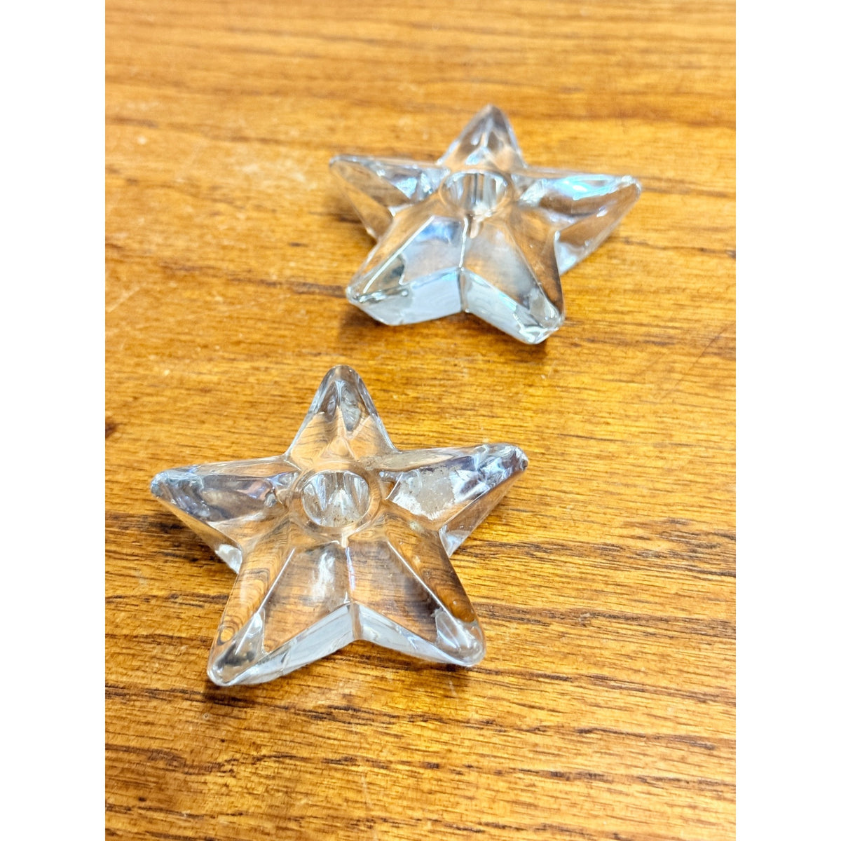 Vintage Miniature Glass Star Candle Holders Christmas Set of 2