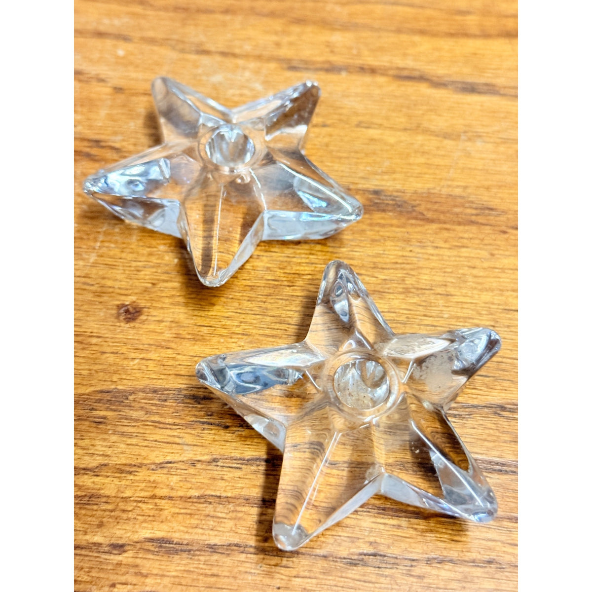 Vintage Miniature Glass Star Candle Holders Christmas Set of 2