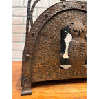 Antique Arts & Crafts Hammered Iron Owl Magazine Rack Newspaper Holder