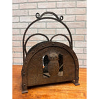 Antique Arts & Crafts Hammered Iron Owl Magazine Rack Newspaper Holder
