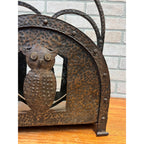Antique Arts & Crafts Hammered Iron Owl Magazine Rack Newspaper Holder