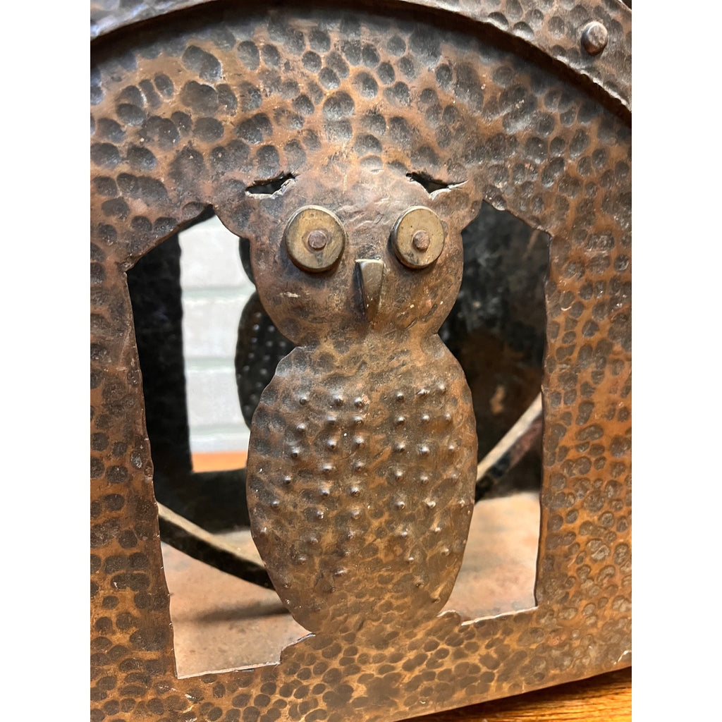 Antique Arts & Crafts Hammered Iron Owl Magazine Rack Newspaper Holder