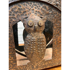 Antique Arts & Crafts Hammered Iron Owl Magazine Rack Newspaper Holder