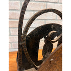 Antique Arts & Crafts Hammered Iron Owl Magazine Rack Newspaper Holder