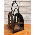 Antique Arts & Crafts Hammered Iron Owl Magazine Rack Newspaper Holder