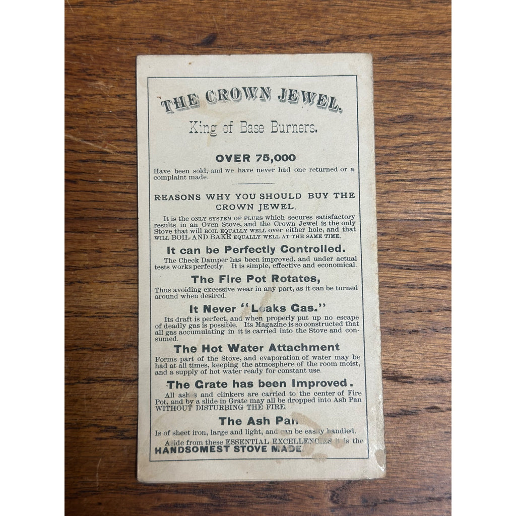 Detroit Stove Works Crown Jewel Base Burners 3 Panel Trade Card Folder