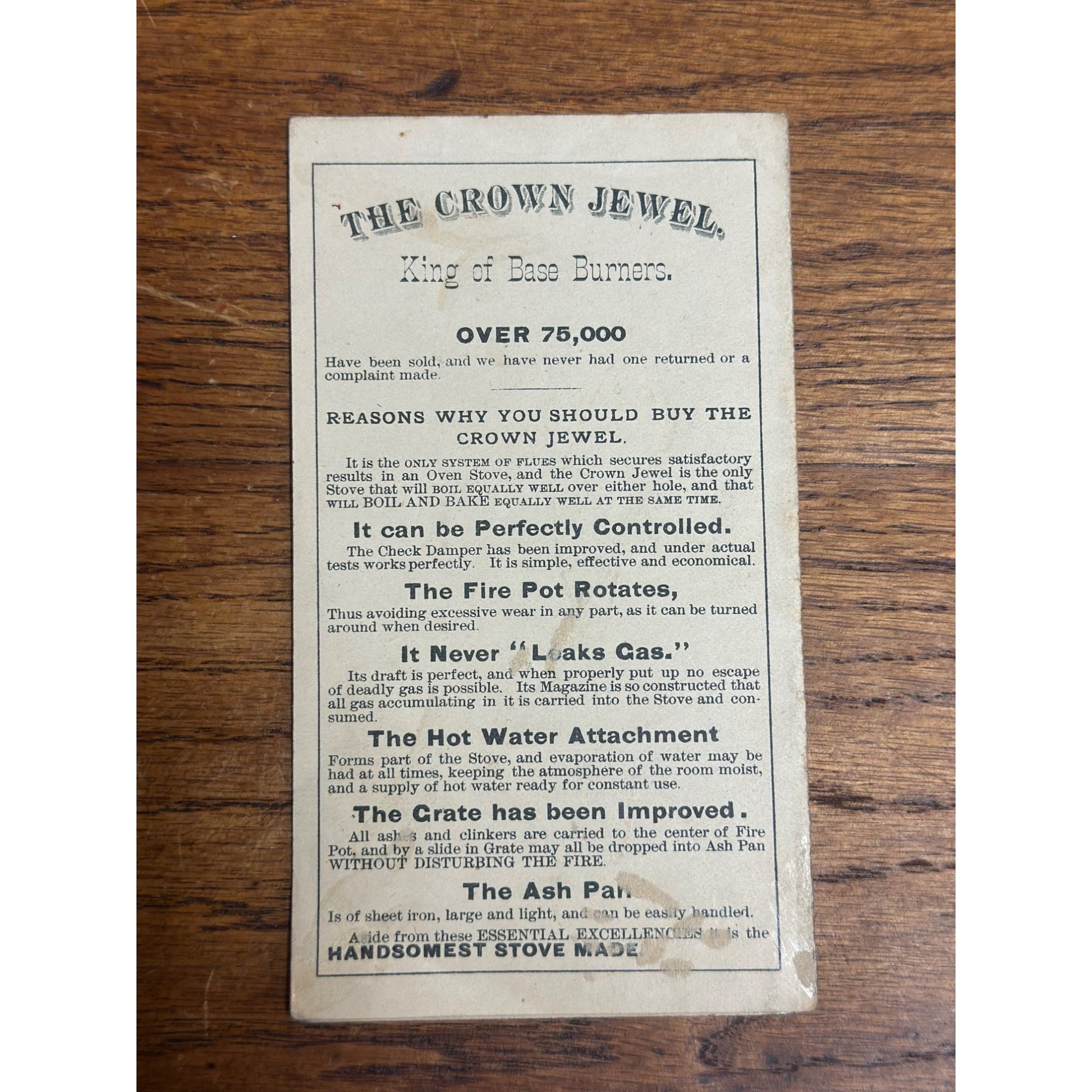 Detroit Stove Works Crown Jewel Base Burners 3 Panel Trade Card Folder